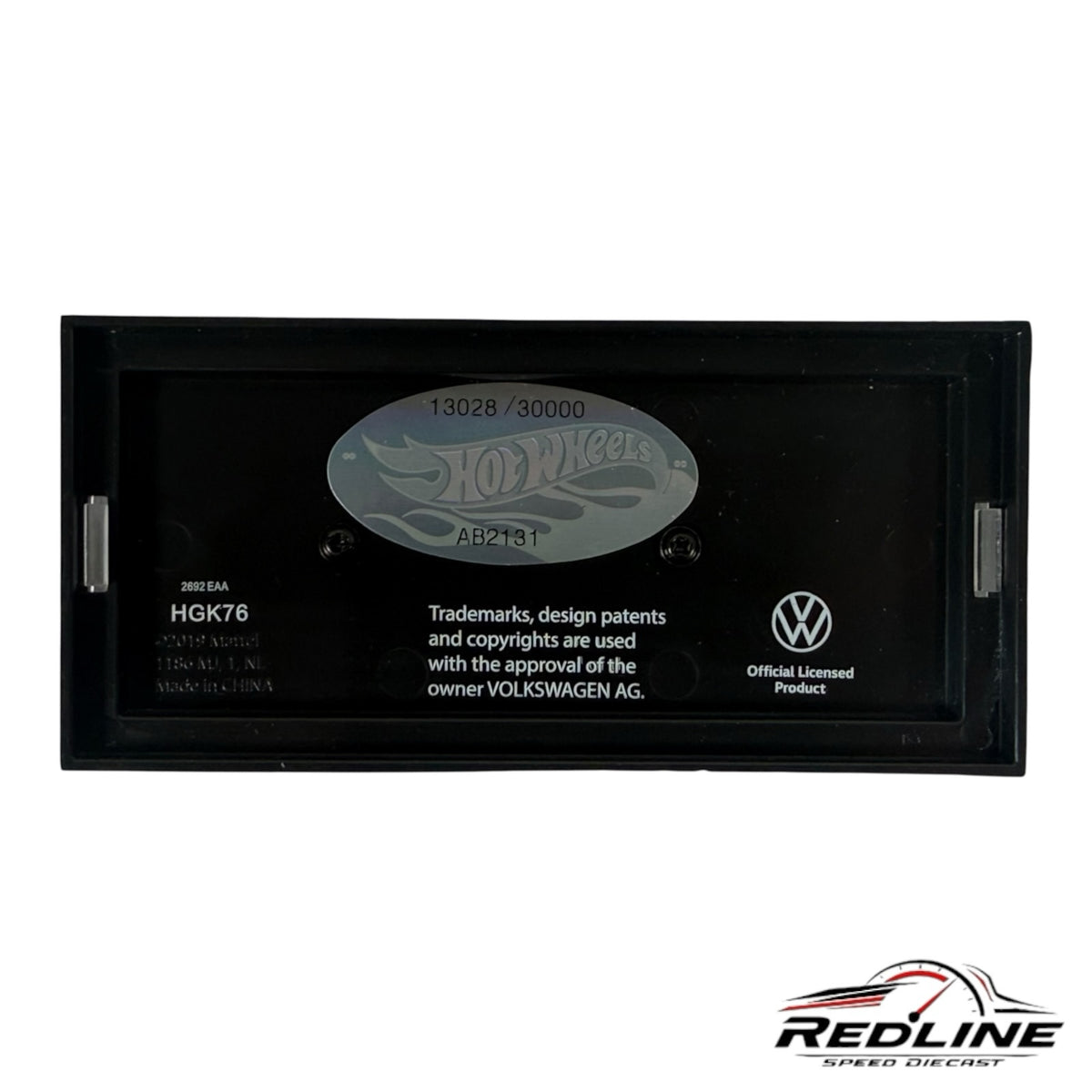 Redline Speed Diecast Hot Wheels Kawa-Bug-A display case base with numbered limited edition plaque and VW logo