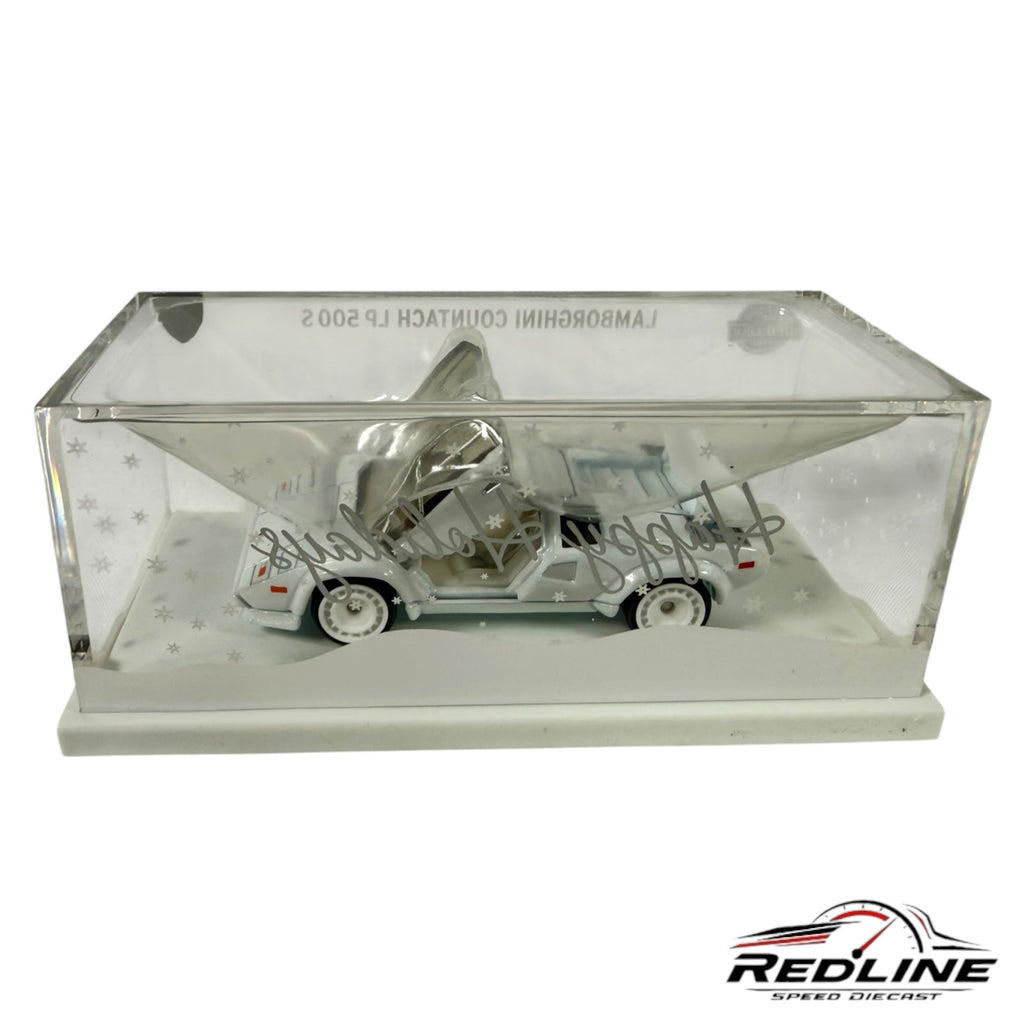 Redline Speed Diecast white Lamborghini Countach LP 500 S model car with open scissor doors in acrylic display case