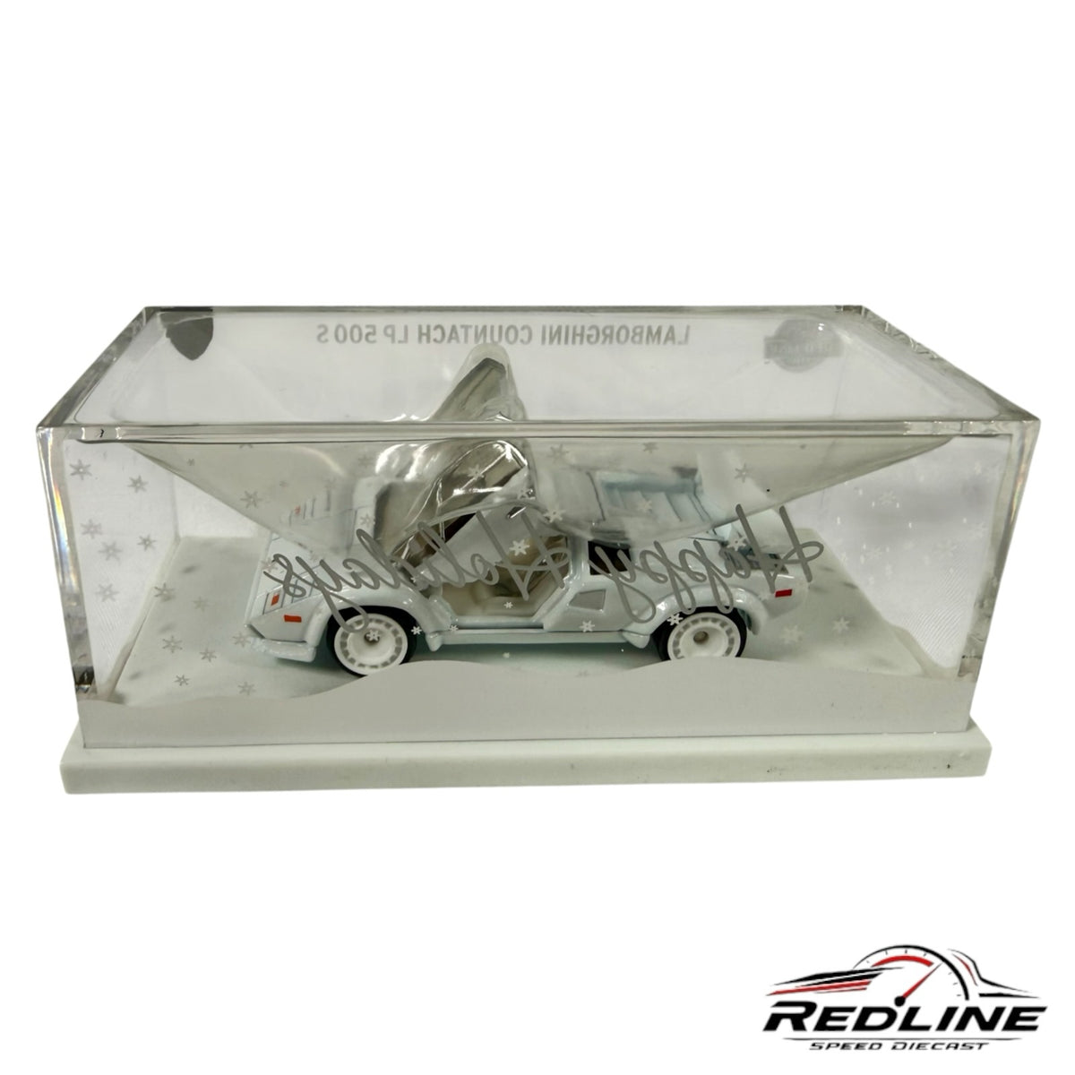 Redline Speed Diecast white Lamborghini Countach LP 500 S model car with open scissor doors in acrylic display case