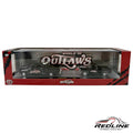 Redline Speed Diecast World of Outlaws two-piece set featuring black 1973 and 1975 GMC Sierra die-cast trucks.
