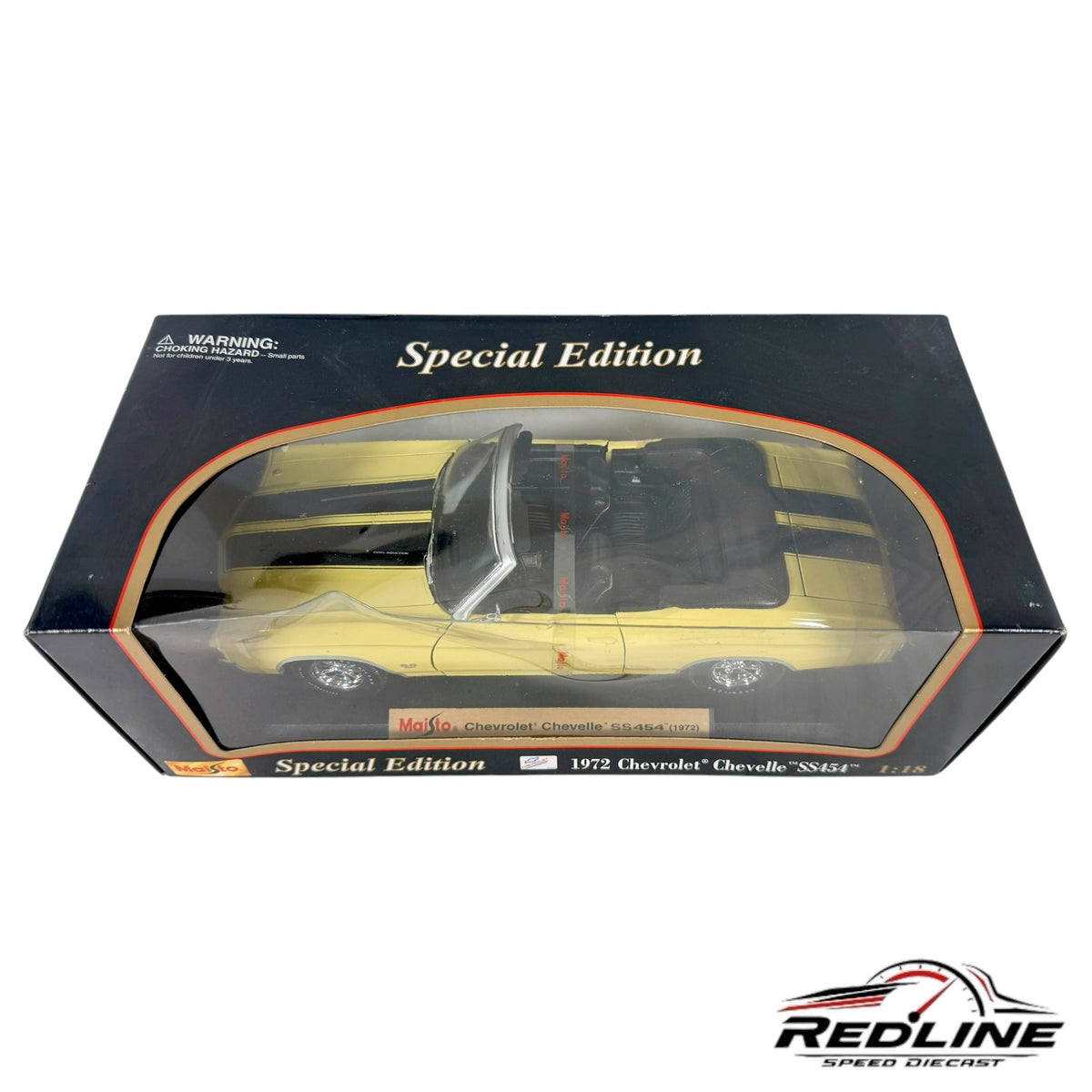 Redline Speed Diecast 1:18 scale yellow 1972 Chevrolet Chevelle SS454 convertible model in display box