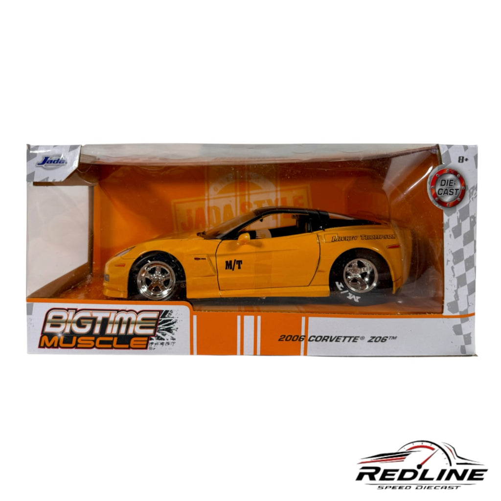 Redline Speed Diecast yellow 2006 Chevrolet Corvette Z06 model car with chrome wheels in original packaging