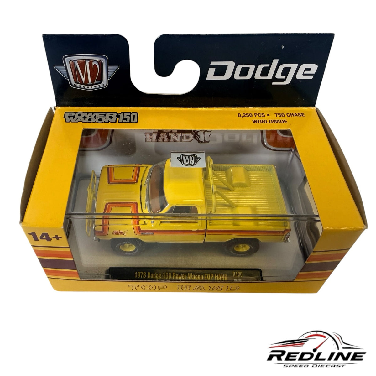Redline Speed Diecast 1978 Dodge Power Wagon Top Hand yellow die-cast truck in original packaging