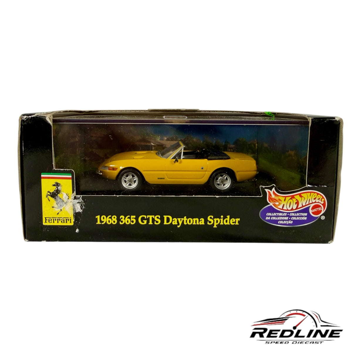Redline Speed Diecast 1:43 scale yellow 1968 Ferrari 365 GTS Daytona Spider model car in original collector packaging.