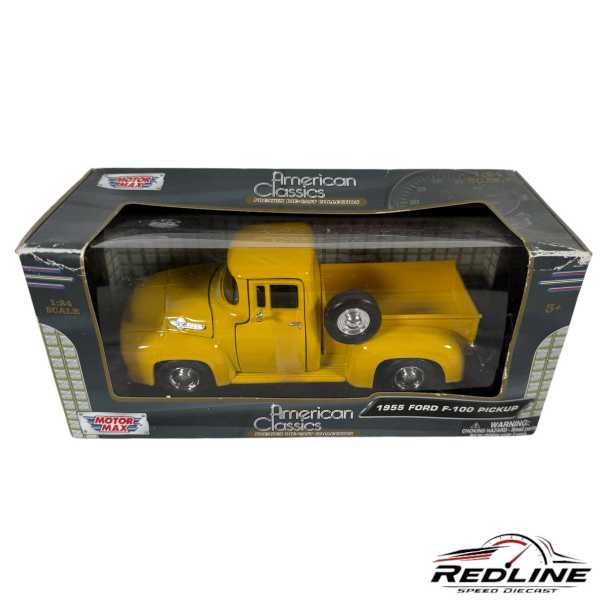 Redline Speed Diecast 1:24 scale yellow 1955 Ford F-100 pickup truck model in original display box