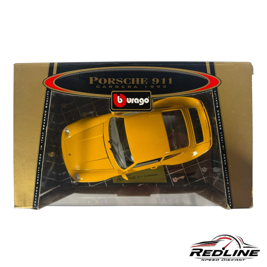 Redline Speed Diecast 1:18 scale yellow Bburago Porsche 911 Carrera 1993 model car in original Gold Collection box