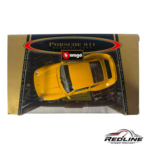 Redline Speed Diecast 1:18 scale yellow Bburago Porsche 911 Carrera 1993 model car in original Gold Collection box