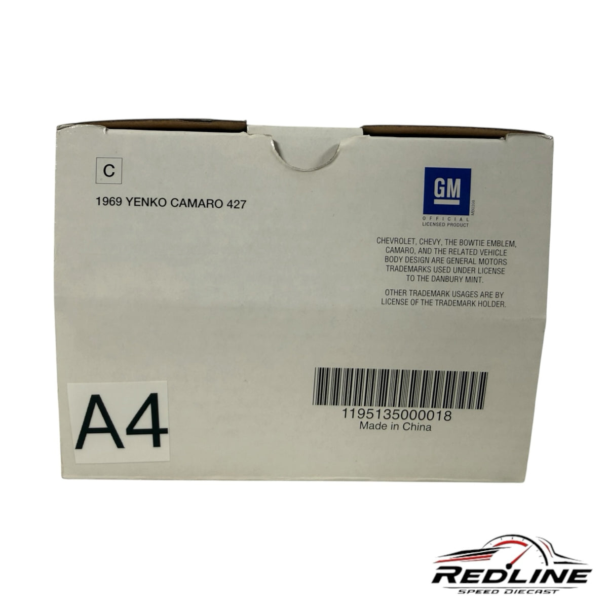 Redline Speed Diecast packaging box for 1969 Yenko Camaro 427 model with GM official licensed product branding