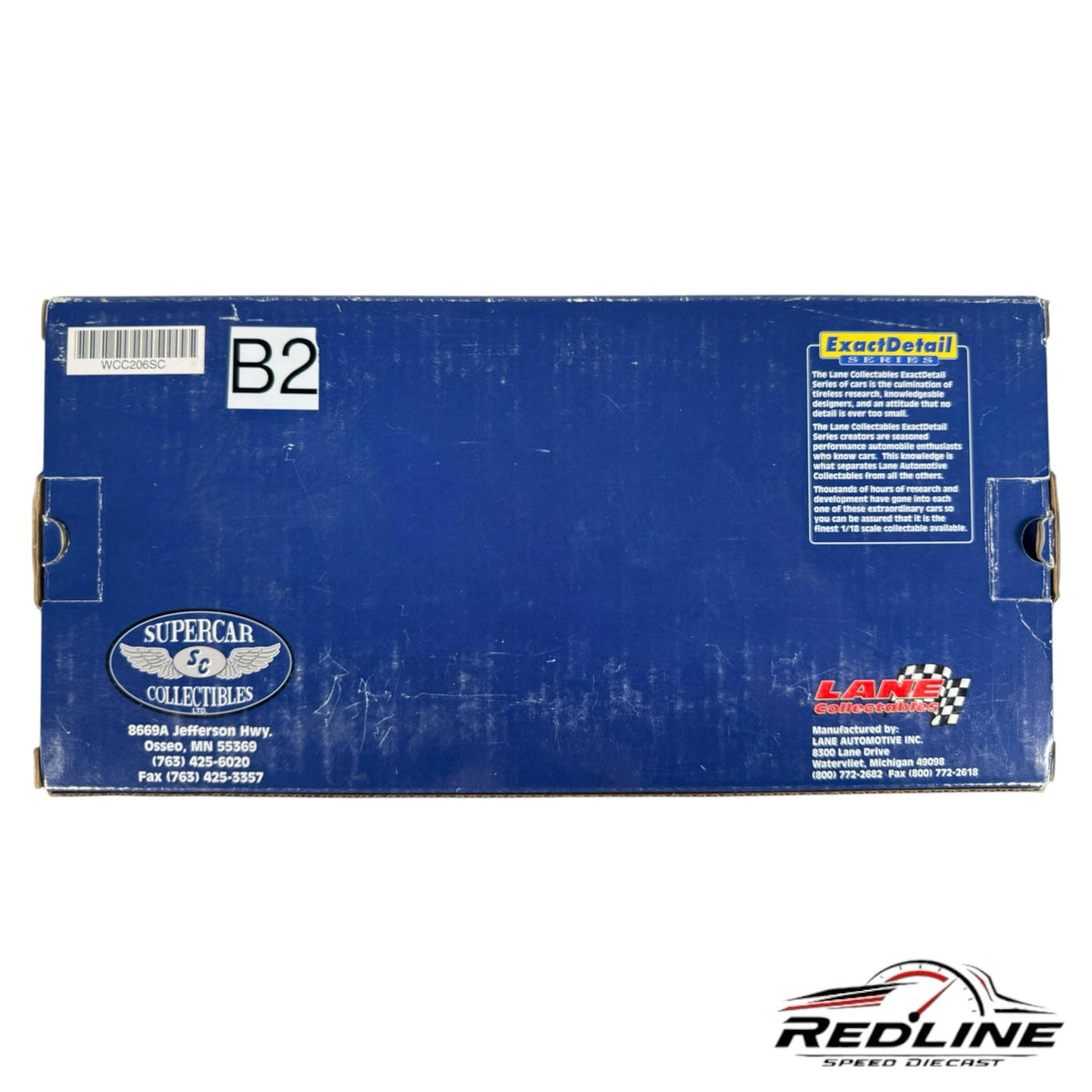 Redline Speed Diecast blue collector box for a 1:18 scale Yenko Camaro model with Supercar Collectibles branding